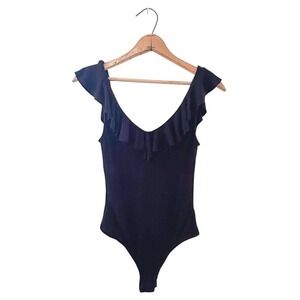 By Together Ruffle Bodysuit‎ Ribbed Black - Size Medium
